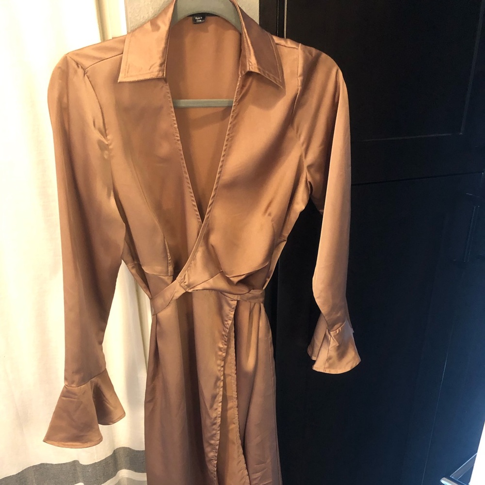 Caramel silk robe dress